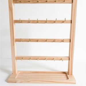 Wooden Jewelry Organizer with Gold Hooks